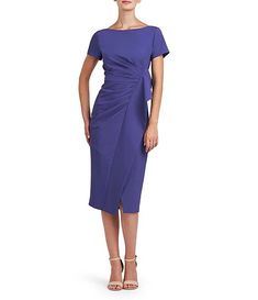 Kay Unger Stretch Crepe Boat Neckline Short Sleeve Pleated Bodice Midi Dress | Dillard's Kay Unger, Pleated Bodice, Stretch Crepe, Boat Neckline, Dillard's, Mother Of The Bride, Bodice, Midi Dress, Clothes