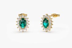 "Emerald Earrings / 14k Oval Cut Emerald Earrings with Diamonds / Natural Emerald Earrings / Mini Emerald Earrings / May Birthstone SOLD AS A PAIR Item Details * Made to Order * Gold Kt: 14K (also available in 18K) * Available Gold Color: Rose Gold, Yellow Gold, White Gold * Round Diamond: 28 pcs 1.2 MM * Oval Emerald: 2 pc 5 x 3 MM * Diamond Carat Weight: 0.23 ctw * Emerald Carat Weight: 0.51 ctw * Diamond Color-Clarity: G Color SI Clarity If you have any additional questions about this ring, j Luxury Green Diamond Halo Earrings, Emerald Halo, Earrings With Diamonds, May Birthstone, Emerald Earrings, Gorgeous Jewelry, Natural Emerald, Diamond Color, The Pearl