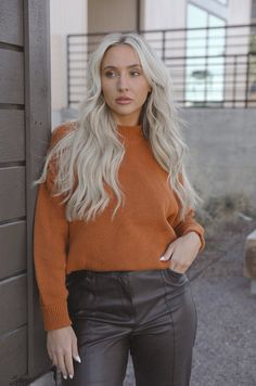 burnt orange camel knit sweater with an oversized fit Orange Knit Sweater, Camel Sweater, Rust Sweater, Knit Oversized Sweater, Burnt Orange Sweater, Brown Knit Sweater, Oversized Knit Sweater, Orange Knit, Unique Clothes For Women