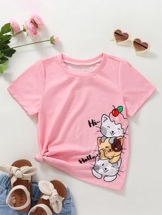 Kids Tshirt Designs, Shein Kids, Shirt Drawing, Girls T Shirts, Rose Bonbon, Cartoon Letters, Girls Cartoon