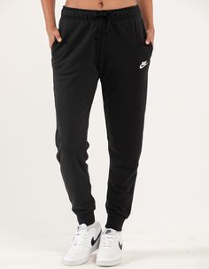 NIKE Sportswear Club Womens Fleece Sweatpants - BLACK | Tillys Nike Moisture-wicking Fleece Joggers, Nike Fleece Activewear With Elastic Waistband, Nike Fleece Bottoms, Nike Fleece Workout Bottoms, Nike Full-length Athleisure Sweatpants, Nike Full Length Athleisure Sweatpants, Sporty Nike Joggers For Leisure, Nike Fleece Joggers For Leisure, Nike Sporty Joggers For Leisure