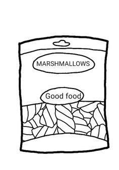 a bag of marshmallows with the word good food on it in black and white