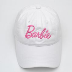 The perfect accessory for any Barbie-girl: girls' worn/faded-look Barbie baseball caps! Adjustable back creates the perfect fit. Fits adults and girls' ages 8 and up. *limited stock* Good things take time. Quicker shipping: this jacket ships directly from our overseas warehouse. Once shipped, it will arrive in your mailbox in approximately 7-12 business days. White Adjustable Dad Hat For Baseball Season, White Visor Dad Hat For Baseball Season, White Baseball Cap Dad Hat With Letter Print, White Dad Hat For Baseball Season With Curved Visor, White Dad Hat Baseball Cap With Letter Print, White Baseball Cap With Letter Print, White Dad Hat With Letter Print, White Trucker Hat With Letter Print Visor, White Snapback Hat With Curved Visor For Summer