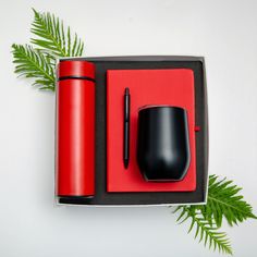 This box contains the following
A metal flask
A metal coffee mug
A faux leather red diary
A plastic/metal pen
All the items can be customised and packed in a box/bag with any print Corporate Giveaways, Company Anniversary, Work Anniversary, Company Gifts, Return Gift, Ads Creative, Gift Boxes