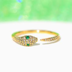 Viper Ring Trendy Green Rings For Party, Green Snake Ring Gift, Green Snake Ring For Gift, Green Fine Jewelry Rings For Party, Fine Jewelry Green Emerald Party Ring, Fine Jewelry Green Emerald Ring For Party, Green Emerald Ring For Party, Adjustable Fit Emerald Ring, Viper Snake