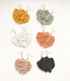 Get 20% off when you buy 3+ items from our store! The discount code is automatically applied at checkout. Macrame earrings in the shape of a monstera. They are perfect for all small occasions. Very light and suitable for sensitive ears. Nickel and lead FREE hooks and they are also hypoallergenic and 14K gold plated. Available in 9 color varieties. Each pair is unique. They are made by me with love. Made of 100% natural fibers and they are very delicate! Includes: 1 pair of earrings PROCESS AND S Trendy Macrame Jewelry As Gift, Trendy Macrame Jewelry For Gifts, Adjustable Tassel Earrings For Summer Gift, Gold Macrame Earrings For Festival, Adjustable Handmade Gold Tassel Earrings, Macrame Dangle Earrings For Gift, Gold Macrame Earrings For Gift, Summer Macrame Dangle Jewelry, Gold Macrame Earrings