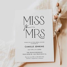 a white card with the words miss and mrs on it