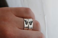 Butterflies represent change, and the courage to embrace a transformation that makes life better. Beautifully crafted butterfly rings make the perfect symbol of friendship. Show your bestie how much they mean to you with this stunning matching jewelry set. Make your connection unique with these butterfly best friend rings. Stunningly crafted from high-quality materials, this Butterfly Ring Set is the perfect way to show your best friend how much you care. Featuring two intricately detailed butte Detailed Butterfly, Butterfly Rings, Wing Ring, Best Friend Rings, Hand Stamped Ring, Friend Rings, Friendship Symbols, Stamped Rings, For Your Best Friend