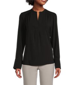 Shop for Calvin Klein Solid Crepe de Chine Split V-Neck Long Sleeve Blouse at Dillard's. Visit Dillard's to find clothing, accessories, shoes, cosmetics & more. The Style of Your Life. Elegant Stretch V-neck Top For Fall, Elegant V-neck Top With Button Cuffs, Fall V-neck Blouse With Pleated Sleeves, Elegant Black V-neck Long Sleeve Top, Elegant Stretch V-neck Long Sleeve Top, Chic Stretch V-neck Top For Work, Chic Long Sleeve V-neck Top, Solid Viscose Blouse For Fall, Solid Color Viscose Blouse For Fall