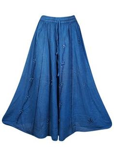 Mogul Interior Indian Long Style Skirt with Drawstring, Navy Blue Embroidered Maxi Skirts One Size Indian Interiors, Style Skirt, Long Style, Skirt Fashion