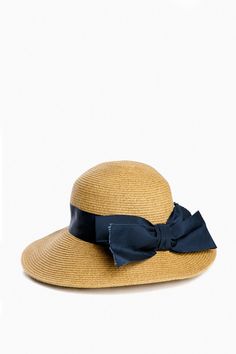 Navy Packable Wide Bow Sunhat in Natural/Navy by Toucan Hats - Tnuck Preppy Accessories, Stylish Petite, Packable Hat, Inanimate Objects, Character Board, Preppy Clothes, Travel Family, Preppy Summer, Beach Accessories