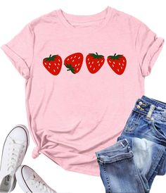 PRICES MAY VARY. Material: Womens strawberry shirt made of high quality fabric to ensure comfort and breathable, the soft material allows you to wear it all day without feeling any discomfort. Funny Strawberries Design: With a cute sweet strawberry shirts design, farmers fruit shirt, strawberries tee tops, farm gardening t-shirts, cottagecore outfits, chic short sleeve blouse tees is suitable for fruitarian berry lovers. Matching: This funny strawberry fruit graphic printed t-shirt can be easily Fruit Graphic, Graphic Shirts Women, Fruit Shirt, Strawberry Shirt, Cottagecore Outfits, Strawberry Fruit, Outfits Chic, Shirts Design, Garden Gifts