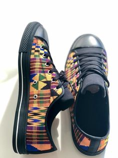 Kente Print Men/women Sneakers Ankara print men/women African Print Shoes, Tie Sneakers, Kente Print, African Bag, Print Business, Ankara Designs, African Children, Ankara Print, African Inspired Fashion