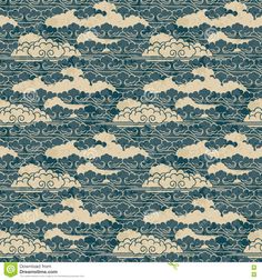 Japanese Cloud Pattern, Japanese Cloud Tattoo, Cloud Tattoo Design, Japanese Background, Cloud Illustration, Adobe Illustrator Graphic Design, Cloud Tattoo, Cloud Pattern