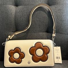 Tory Burch Emerson Floral Applique Convertible Crossbody, Light Cream, 157619, $548 Designer White Shoulder Bag For Spring, Luxury White Shoulder Bag For Spring, Tory Burch Emerson, Tory Burch Ivory Bags, Tory Burch Bags, Tory Burch Bag, Light Cream, Floral Applique, White Cream