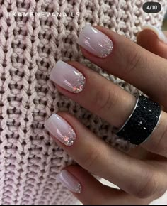 Gel Manicure For Wedding, Bride Nail Designs White, Pale Pink Wedding Nails For Bride, Fingernails For Wedding, Mail Glitter Design, Bridal Nails With Color, Bridal Nails Medium Length, Simple Glam Nails Short, Trendy Neutral Nails With Sparkle