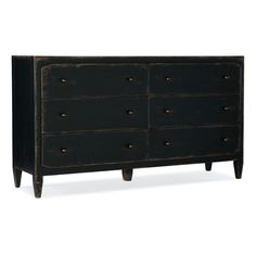 FRENCH MARKET DRESSER: ANTIQUE BLACK Hooker Furniture Bedroom, Extra Wide Dresser, Black Drawers, Wide Dresser, Dresser Furniture, Six Drawer Dresser, European Farmhouse, Bedroom Chest, Small Farmhouse