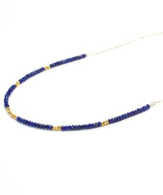 Lyra Lapis + Gold Vermeil Necklace | Delicate Blue Beaded Necklace | Short Gemstone Necklace | Lapis Elegant Sapphire Faceted Beaded Necklaces, Blue Beaded Briolette Gemstone Necklace, Lapis Lazuli Jewelry With Faceted Beads For Gift, Lapis Lazuli Faceted Beads Jewelry For Gift, Sapphire Beaded Rondelle Jewelry, Faceted Lapis Lazuli Beads Jewelry For Gift, Sapphire Faceted Beaded Necklace For Gift, Faceted Sapphire Beaded Necklace Gift, Gold Lapis Lazuli Necklace With Faceted Beads