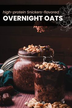 two jars filled with overnight oats on top of a table