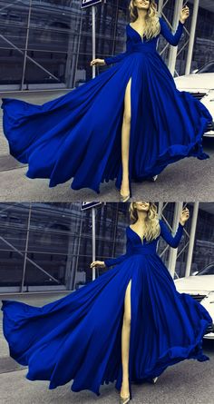 Navy Blue Prom Dresses Long, Long Sleeves Prom Dresses, Prom Dresses Long Blue, Royal Blue Evening Dress, Navy Blue Prom Dresses, Prom Dresses 2018, Prom Dresses 2020, Prom Dresses 2019, Leg Split