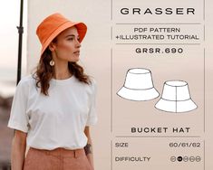 a woman wearing an orange hat and white shirt with the text grasser on it