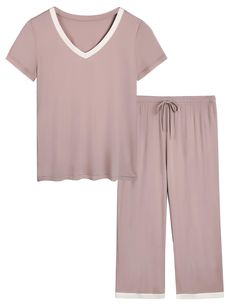 PRICES MAY VARY. 🌙[Moisture Wicking]: With 95% viscose made from bamboo material, this pajama set is perfect for women suffering from night sweats and sleeplessness. Breathable fabric allows moisture wicking, promoting heat dissipation and allows air circulation. 🌙[Ultra Soft]: Compared with cotton, viscose made from bamboo is more lightweight, much smoother and softer just like silk, feeling like a second skin and giving you a better sense of wearing comfort in bed. 🌙[High Quality]: This pai Sleep Wear For Women Pajamas, Summer Viscose Sleepwear For Loungewear, Casual Viscose Sleepwear In Relaxed Fit, Summer Sleepwear In Viscose, Summer Viscose Sleepwear, Spring Loungewear Sets In Rayon, Spring Rayon Loungewear Sets, Relaxed Fit Viscose Sleepwear For Loungewear, Casual Viscose Sleepwear For Loungewear