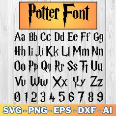 harry potter font and numbers on wooden background