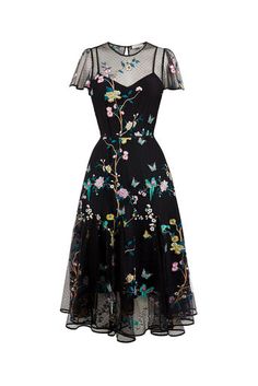 Oasis, V&A EMBROIDERED MESH DRESS Multi Black 0 Embroidered Mesh Dress, Trendy Dresses Summer, Beauty Dress, Girly Outfits, Ladies Dress Design, Mode Inspiration, Trending Dresses, Looks Vintage, Mesh Dress