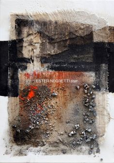 an abstract painting with black, white and red colors