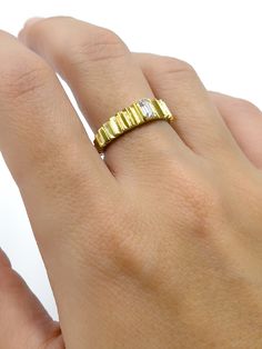 Solid 14k Gold Delicate Ring/Stackable Rings/Statement Rings/Stacking Gold Rings/Engagement Ring/14k Gold Ring/Gold Rings for Woman This delicate 14K Solid Gold Ring will be indispensable part of your special days. It can be used both on special occasion and daily. Our Solid 14k gold ring can be wear with your other stackable rings, statement rings, engagement ring and can be a perfect gift for your wife, girlfriend, mother or best friends. 💎 PRODUCT DETAILS * Made to order * Gold: Solid 14K Go Gold Baguette Cut Stackable Rings Fine Jewelry, Modern Gold Promise Birthstone Ring, Modern Gold Birthstone Promise Ring, Gold Baguette Cut Promise Ring, Yellow Gold Baguette Cut Stackable Promise Rings, Gold Baguette-cut Promise Ring, Gold Promise Ring With Bezel Setting, 14k Gold Stackable Emerald Cut Rings, Gold Stackable Rings With Emerald Cut And Prong Setting