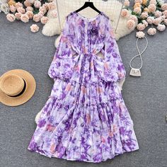 Item Code : YM611 Color : As Photo Size(cm): Free Size Skirt length 120, sleeve length 62, bust 116, waist 140 The size is measured by hand, and the error of 1-3 cm is within the normal range! Purple Chiffon Beach Dress, Purple Chiffon Maxi Dress For Beach, Chiffon Floral Maxi Dress For Vacation, Purple Chiffon Maxi Dress For Summer, Purple Maxi Chiffon Dress For Summer, Multicolor Long Sleeve Chiffon Beach Dress, Floral Print Chiffon Dress For Vacation, Vacation Chiffon Floral Midi Dress, Long Sleeve Floral Chiffon Dress For Beach