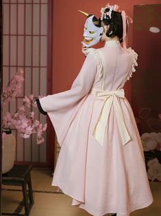 Sakura Pink Crossover Neckline Maid Apron Wa Lolita One Piece Japanese Elements, Maid Apron, Tea Parties, One Piece Dress, Traditional Japanese, Lolita Fashion, Crossover, Pink Color, Apron