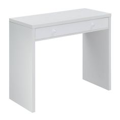 a white desk with two drawers on the top and one drawer at the bottom that is open