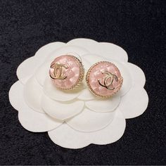 Beautiful Chanel Cc Earrings 100% Authentic Comes In The Original Box Luxury Pink Earrings For Wedding, Luxury Pink Jewelry With Matching Earrings, Luxury Pink Gold Earrings For Formal Occasions, Luxury Pink Gold Earrings For Formal Events, Luxury Pink Round Earrings, Blush Luxury Formal Jewelry, Designer Pink Jewelry For Formal Occasions, Chic Pink Round Earrings, Luxury Pink Jewelry For Anniversary