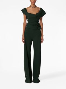 Carolina Herrera off-shoulder Draped Corset Top - Farfetch Draped Corset Top, Draped Corset, Grad Outfits, Fancy Fits, High Waisted Wide Leg Pants, Versace Outfit, Corset Style, Wide Waistband, Carolina Herrera