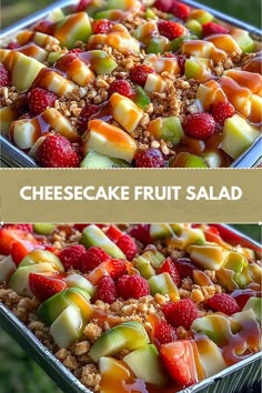 two pictures with different types of fruit salad in the bottom photo and on the top picture