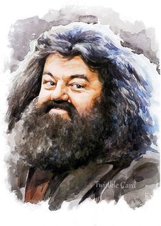 a watercolor painting of a man with long hair and beard