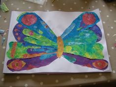 a paper plate with a colorful butterfly on it