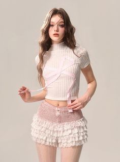 Upgrade your wardrobe with our Elegant Peach Lace A-Line Shorts. These chic shorts are perfect for any occasion, offering a stylish blend of comfort and elegance. Color: Pink Size Chart: Size (cm) Total Length Waist S 29 60-64 M 31 64-68 L 33 68-72 Model Info: Height: 172 cm, Weight: 48 kg, Wearing Size: S Cake Lace, A Line Shorts, Spring Shirts, Knit Crop Top, Knit Crop, White Crop Top, Sweet Girls, Black Top, White Top