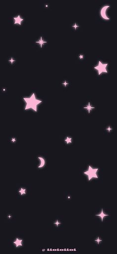 stars and moon in the night sky with pink glow on black background for wallpaper