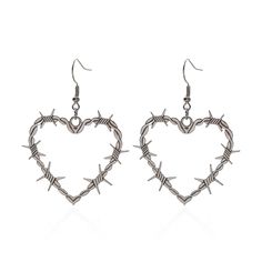 PRICES MAY VARY. 💙 Heart Thorn Earrings 💐: The dangle earrings' shape is a heart, representing love, hope, commitment, and a new beginning. It also features a Gothic style , bringing you a new punk hip-hop style. Make you stand out from the crowd. 🧡 Gothic Earrings for Women 💐: The Thorn heart earrings are made of hypoallergenic metal,suitable for sensitive ears,it does not cause allergies and is very friendly to sensitive skin and does not rust and fade easily. The earrings only weight abou Thorn Earrings, Wire Heart Earrings, Earrings Punk, Wire Heart, Gothic Earrings, Earrings Halloween, Large Heart, Heart Drop Earrings, Girls Outfits