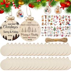 wooden christmas ornament, tags and decorations