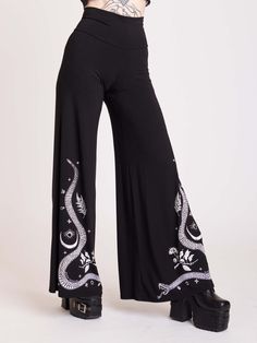 Snake Palazzo Pants Boho Aesthetic Outfit, Mystical Snake, Boho Witch, Bohemian Pants, Snake Art, Seductive Clothes, Soft Pants, Stretchy Pants, Flared Pants