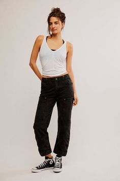 Embrace a sleek and streamlined look with the Supersonic Slim Pant in Black by Free People.This cool and cropped pant is a versatile staple for your wardrobe. These pants sit low on the hips for a trendy and edgy vibe. low rise waistline adjustable... Abercrombie Ultra High Rise Slim Straight, Bohemian Inspiration, Swim Fashion, Slim Pants, Basic Tops, Denim Shop, We Wear, Short Pants, Low Rise