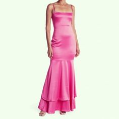 Size 10, Fits Like An 8 Pink Floor-length Gala Gown, Chic Pink Gown For Gala, Floor-length Pink Gala Gown, Pink Evening Maxi Dress For Prom Season, Pink Maxi Dress For Gala Prom Season, Pink Long Evening Dress For Gala, Pink Fitted Bodice Maxi Dress For Gala, Pink Silk Floor-length Evening Dress, Pink Fitted Cocktail Gown