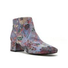 These Booties Features A Richly Decorative Floral Brocade Fabrication, Smooth Round Toe Silhouette, Wrap Block Heels, And Side Zip Closure. Booties Finish With A Lightly Padded Insole For Comfort. Material: Fabric (Man-Made) Sole: Synthetic Heel Height: 1.8" (Approx) Shaft Length: 5.7" (Including Heel) Top Opening Circumference: 10.25" (Approx) Multicolor Round Toe Heels For Winter, Spring Multicolor Heeled Boots With Round Toe, Blue Ankle-high Boots For Spring, Blue Ankle-high Boots For Fall, Casual Blue Ankle Heeled Boots, Blue Ankle Heeled Boots For Spring, Multicolor Ankle Boot Heels For Fall, Blue Ankle Booties For Spring, Blue Ankle-high Booties For Fall