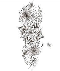 a black and white flower tattoo design