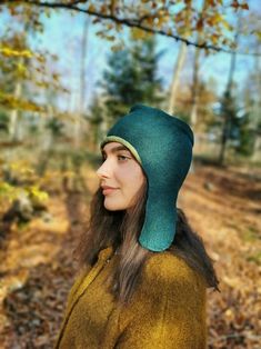 Green Merino Wool Earflap Hat With Golden Decor, Forest Pixie Cap, Woodland Fairy Headwarmer, Wet Felted Hat - Etsy Forest Pixie, Golden Decor, Felted Hat, Earflap Hat, Woodland Fairy, Hat Patterns, Skull Cap Beanie, Felt Hat, Skull Cap