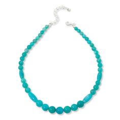 Jay King Sterling Silver Amazonite Bead 18" Necklace A new Mine Find from Mozambique, the amazing blue amazonite in this necklace boasts a beautiful, saturated color that makes the handcrafted piece an elevated choice for chic, inspired dressing. From Jay King.       Necklace approx. 18"L x 1/2"W with 2-3/4" extender     Stamped .925      Hook closure     Necklace has round amazonite beads strung in slight graduated profile with 4 oblong oval-shaped bead accent   Stone Information       All sizes and weights approximate     Stabilized Blue Amazonite - Round (7-13mm), oval (8x16mm to 10x20mm); mined in Mozambique Blue Amazonite Round Bead Necklaces, Blue Amazonite Necklaces For Jewelry Making, Blue Amazonite Beaded Necklace With Polished Beads, Blue Amazonite Polished Beads Necklace, Handmade Blue Amazonite Beaded Necklace, Blue Beaded Jade Necklace, Blue Beaded Jade Necklaces, Blue Jade Beaded Necklaces, Blue Single Strand Amazonite Beaded Necklaces