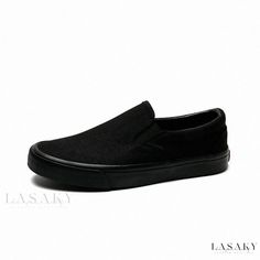 Lasaky - Soft Sole Shoes for Everyday Wear Casual Closed Toe Skate Shoes With Rubber Sole, Casual Black Slip-ons With Contrast Sole, Black Sneakers With Rubber Sole, Slip-on Canvas Shoes With Rubber Sole And Closed Toe, Casual Slip-on Skate Shoes With Textured Sole, Black Slip-on Skate Shoes For Spring, Casual Black Low-top Loafers, Slip-on Skate Shoes With Rubber Sole And Round Toe, Casual Slip-resistant Skate Shoes With Round Toe